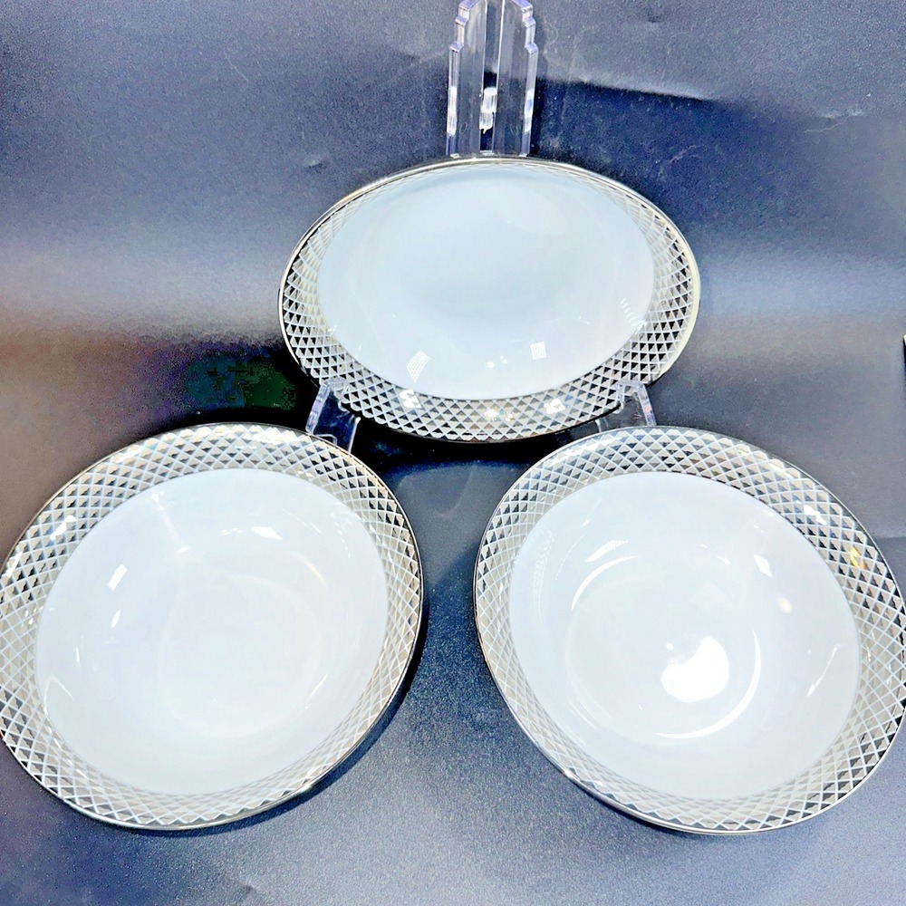 Ciroa Luxe SILVER Metallic Accents Soup/Cereal/Salad Bowls Set of 3